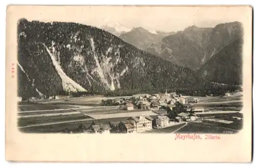 Relief-AK Mayrhofen im Zillertal, das Dorf gegen die Berge