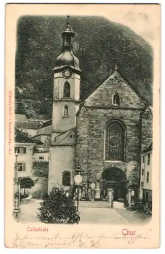 Relief-AK Chur, Kathedrale im Ortsbild