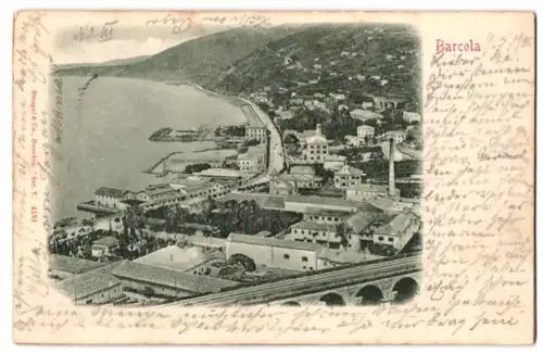 Relief-AK Barcola, Teilansicht der Ortschaft aus der Vogelschau
