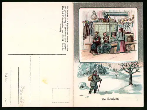 Klapp-Lied-AK Anton Günther Nr.: Da Uf`nbank, Familie auf der Ofenbank