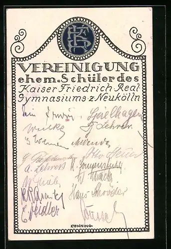 AK Berlin-Neukölln, Vereinigung ehem. Schüler des Kaiser Friedrich Realgymnasiums