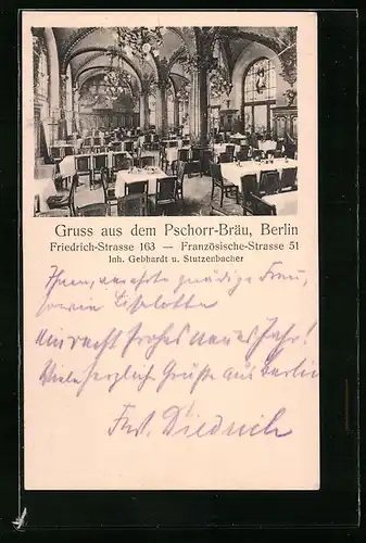 AK Berlin, Gasthaus Pschorr-Bräu, Friedrichstrasse 163