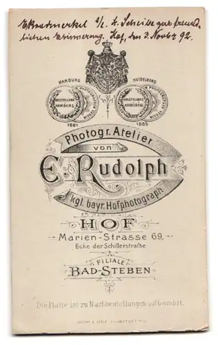 Fotografie E. Rudolph, Hof, Marien-Strasse 69, Junger Mann mit Schnurrbart