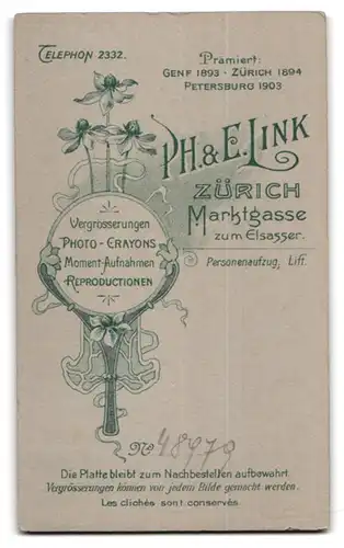 Fotografie Ph. & E. Link, Zürich, Marktgasse zum Elsasser, Junge Dame im weissen Kleid