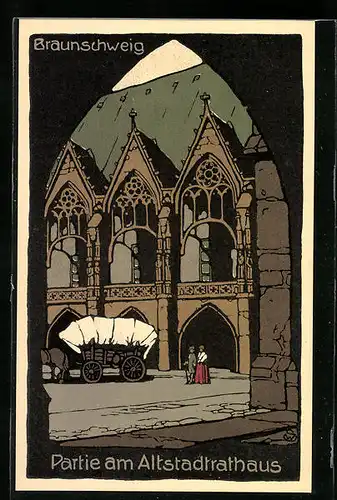 Steindruck-AK Braunschweig, Partie am Altstadtrathaus