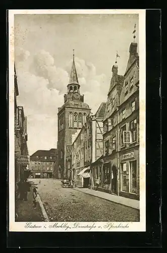 AK Güstrow i. Mecklbg., Domstrasse und Pfarrkirche