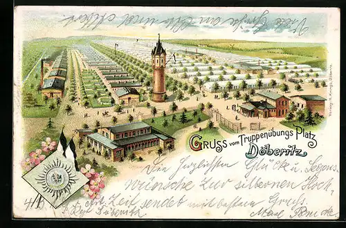 Lithographie Döberitz, Truppenübungsplatz - Gesamtansicht aus der Vogelschau