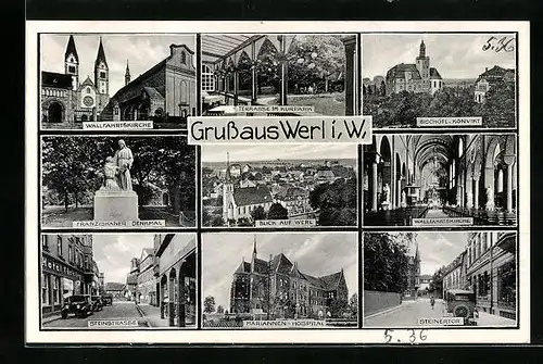 AK Werl i. W., Ortsansicht, Franziskaner-Denkmal, Steinstrasse