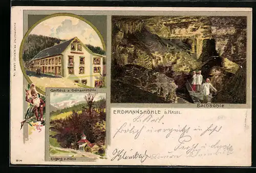 AK Hasel, Erdmannshöhle, Eingang zur Höhle und Gasthaus zur Erdmannshöhle