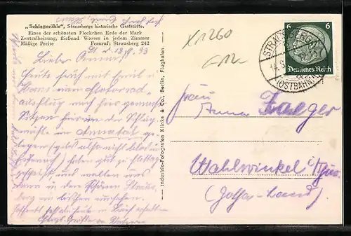 AK Strausberg i.d. Mark, Historische Gaststätte Schlagmühle