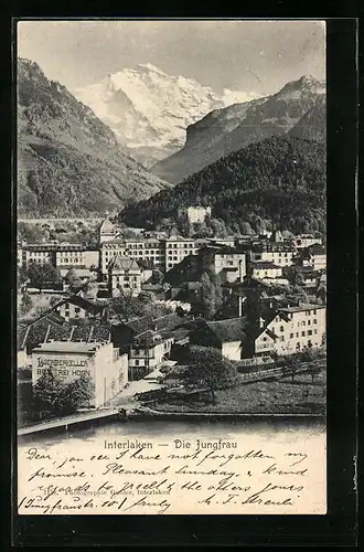 AK Interlaken, Stadtpanorama mit Blick zur Jungfrau