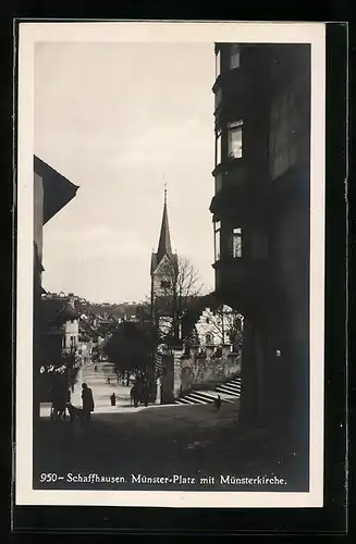 AK Schaffhausen, Strassenpartie am Münsterplatz mit der Münsterkirche