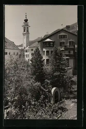 AK Samedan, Ortspartie mit Blick zum Kirchturm