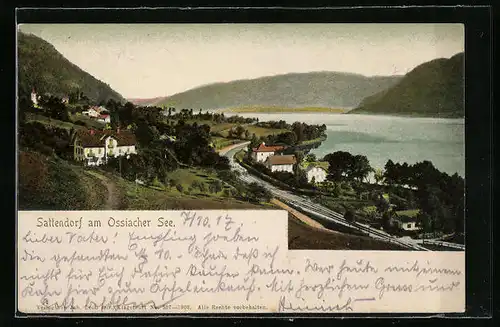 AK Sattendorf am Ossiacher See, Ortsansicht mit See