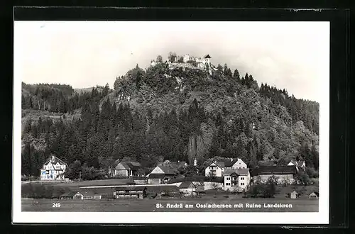 AK St. Andrä am Ossiachersee, Ortsansicht mit Ruine Landskron