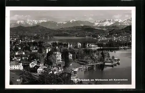 AK Pörtschach am Wöthersee, Ortsansicht mit Karawanken
