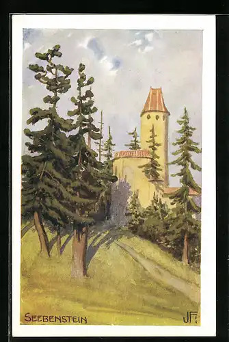 Künstler-AK Seebenstein, Darstellung der Burg