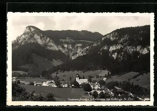 AK Schwarzau im Gebirge, Gesamtansicht mit Bergblick