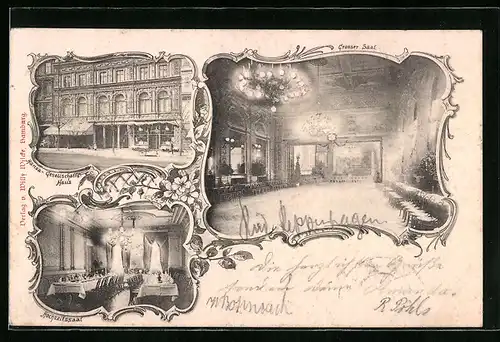 Passepartout-AK Hamburg, Hansa-Gesellschaftshaus mit Strasse, Steindamm 9