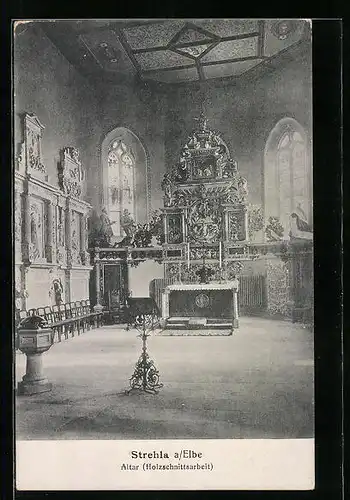 AK Strehla a. Elbe, Innenansicht der Kirche mit Altar