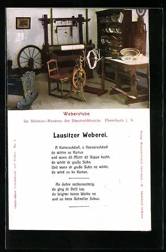 AK Ebersbach i. S., Weberstube im Heimatsmuseum der Humboldtbaude