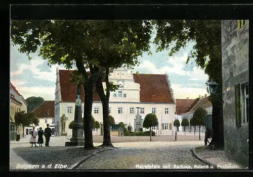 AK Belgern a. d. Elbe, Marktplatz mit Rathaus