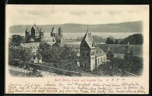 Relief-AK Glees, Abtei Maria-Laach und Laacher See