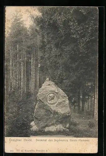 AK Dresden, Denkmal des Jagdmalers Guido Hammer in der Dresdner Heide