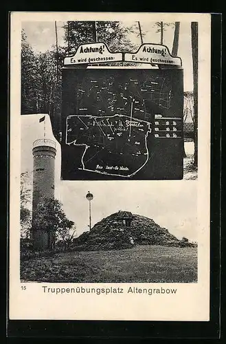 AK Altengrabow, Truppenübungsplatz, Partie am Turm, Plan