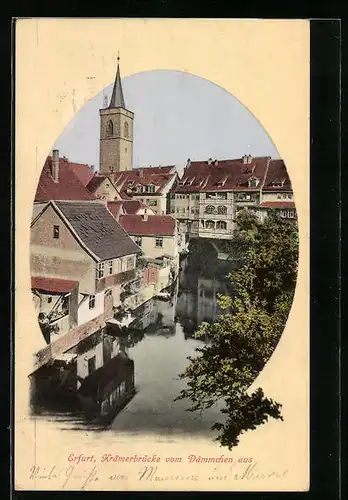 AK Erfurt, Krämerbrücke vom Dämmchen aus
