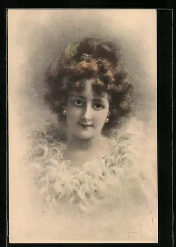 Künstler-AK M. Munk Nr. 150: Hübsche junge Frau mit Stupsnase und Hochsteckfrisur