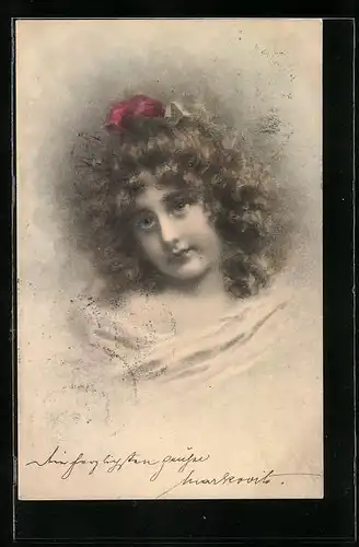 Künstler-AK M. Munk Nr. 150: Kleines Mädchen mit bittendem Blick und Schleife im Haar