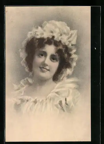 Künstler-AK M. Munk Nr. 150: Lächelndes Mädchen mit weisser Haube