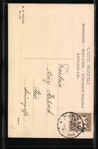 Künstler-AK M. Munk Nr. 276: Hübsche junge Frau mit Hut und einem Blumenzweig