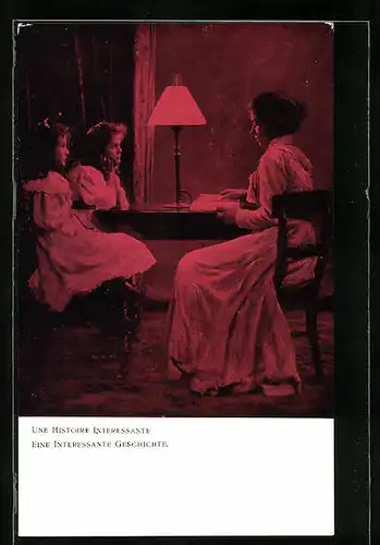 Künstler-AK M. Munk Nr. 142: Mutter liest Töchtern eine interessante Geschichte vor