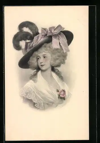 Künstler-AK M. Munk Nr. 380: Portrait einer jungen Dame mit Federn und Schleifen am Hut