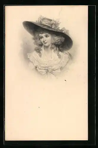 Künstler-AK M. Munk Nr. 364: Junges Mädchen mit Tellerhut und Locken