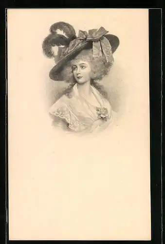 Künstler-AK M. Munk Nr. 364: Junge Dame mit Locken und geschmücktem Tellerhut