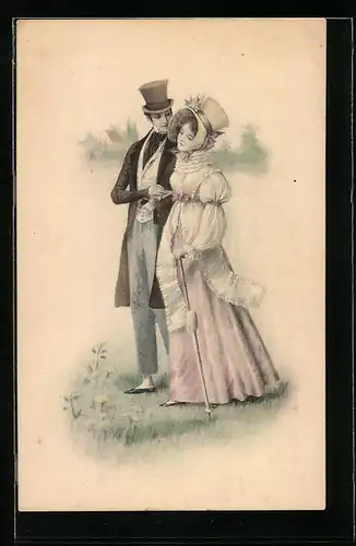 Künstler-AK M. Munk Nr. 391: Junges Paar beim Frühlingsspaziergang