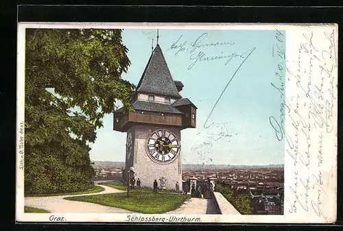 AK Graz, Schlossberg-Uhrturm mit Stadtpanorama