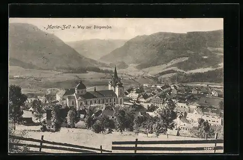 AK Mariazell, Ortsansicht mit Wallfahrtskirche v. Weg zur Bürgeralpe
