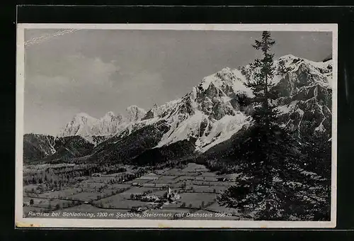 AK Ramsau bei Schladming, Fliegeraufnahme der Gemeinde mit dem Dachstein