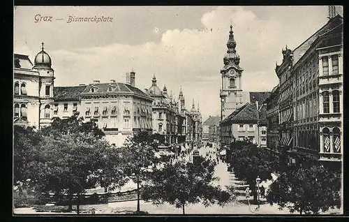 AK Graz, Bismarckplatz mit Blick auf Kirche