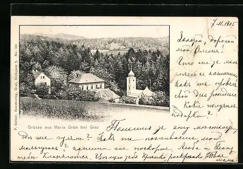 AK Maria Grün bei Graz, Teilansicht aus der Vogelschau