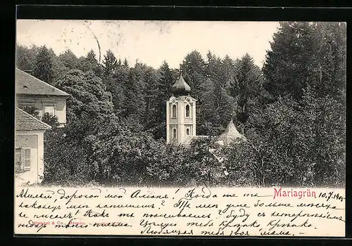 AK Mariagrün, Ortspartie mit Kirche