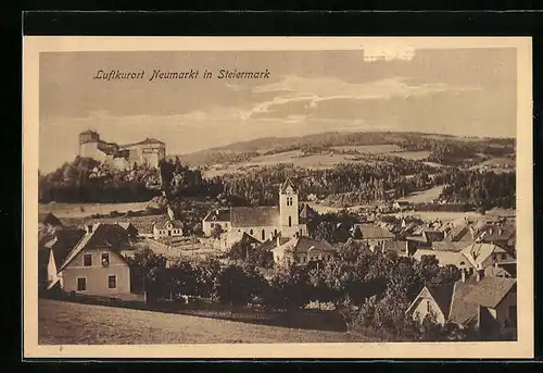 AK Neumarkt, Ortsansicht mit Burg aus der Vogelschau