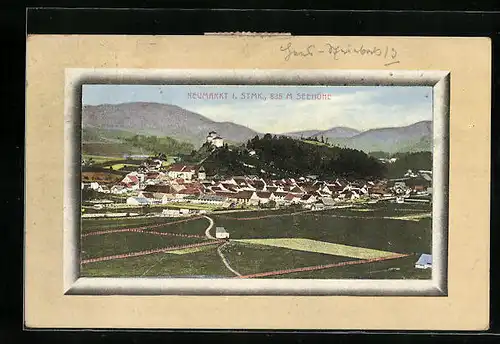 Passepartout-AK Neumarkt, Gesamtansicht hinter Feldern