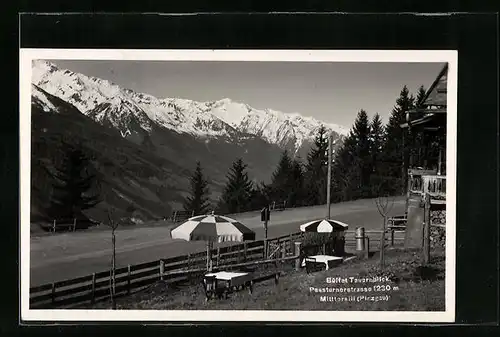 AK Mittersill, Gasthaus Buffet Tauernblick, Garten mit Passturnerstrasse