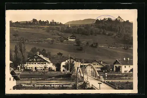AK Mittersill, Gasthof Post, Brücke und Schloss