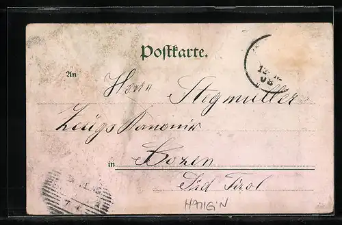 Passepartout-Lithographie Hallein, Ortsansicht mit Blick auf Bergkette